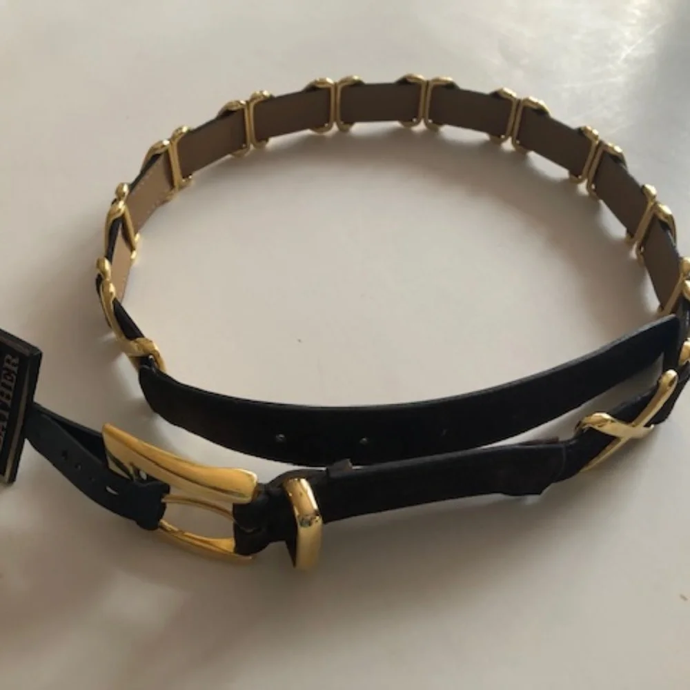 Brown suede leather fashion belt with gold accents